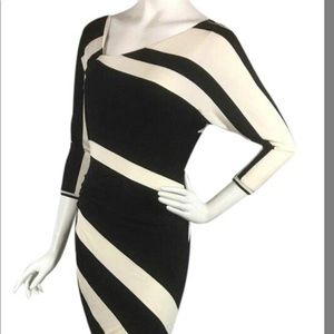 Bordeaux Black Cream Striped Asymmetrical Bodycon Night Out Dress